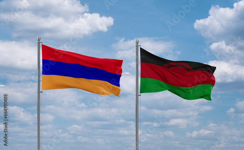 Malawi and Armenia flags  country relationship concept