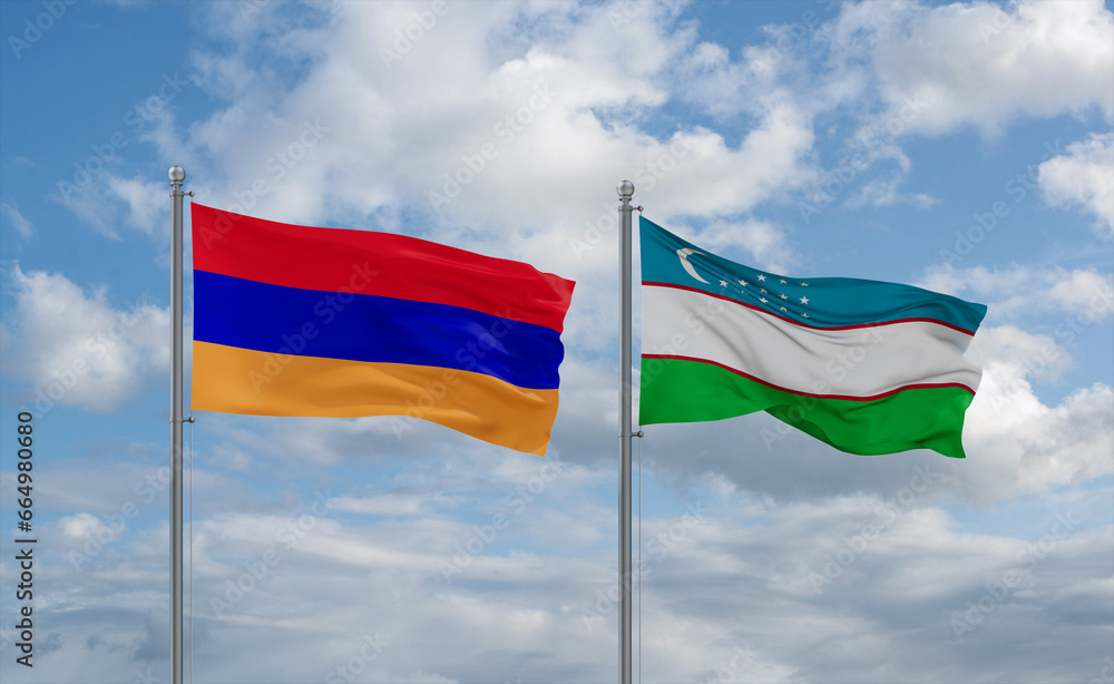 Uzbekistan and Armenia flags, country relationship concept Uzbekistan and Armenia flags, country relationship concept