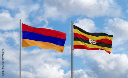 Uganda and Armenia flags  country relationship concept