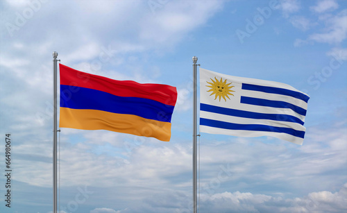 Uruguay and Armenia flags, country relationship concept