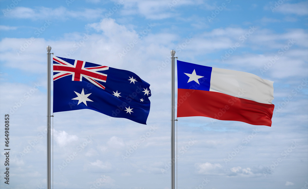 Chile and Australia flags, country relationship concept