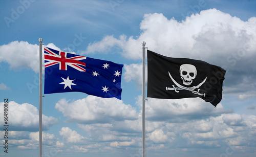 Pirate and Australia flags, country relationship concept photo