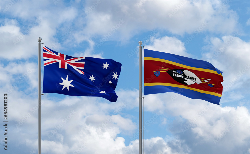 Eswatini and Australia flags, country relationship concept Eswatini and Australia flags, country relationship concept
