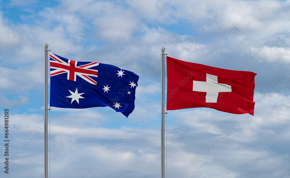 Switzerland and Australia flags, country relationship concept