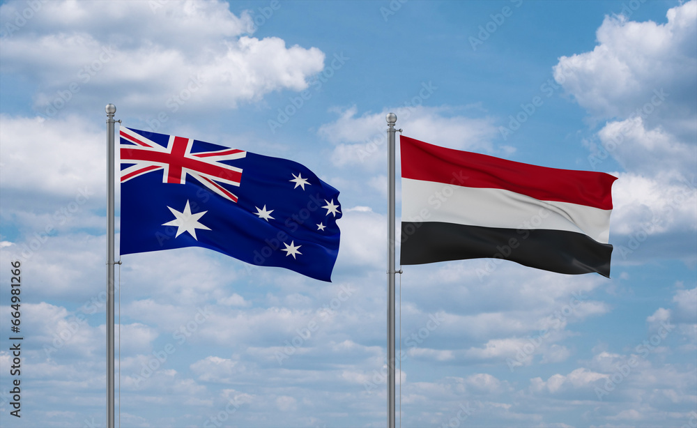 Yemen and Australia flags, country relationship concept