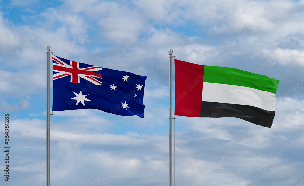 UAE and Australia flags, country relationship concept