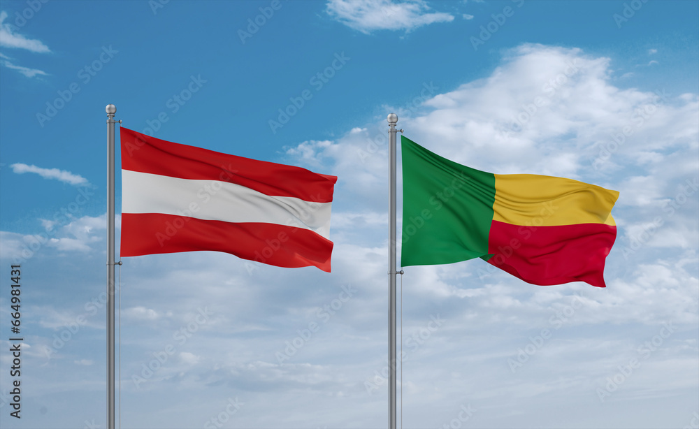 Benin and Austria flags, country relationship concept Benin and Austria flags, country relationship concept