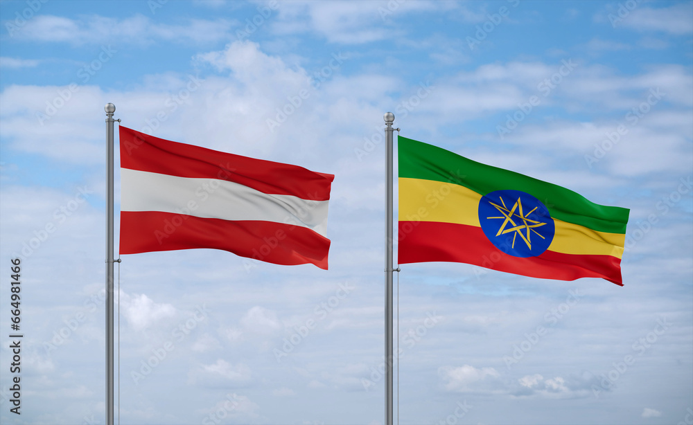 Ethiopia and Austria flags, country relationship concept Ethiopia and Austria flags, country relationship concept