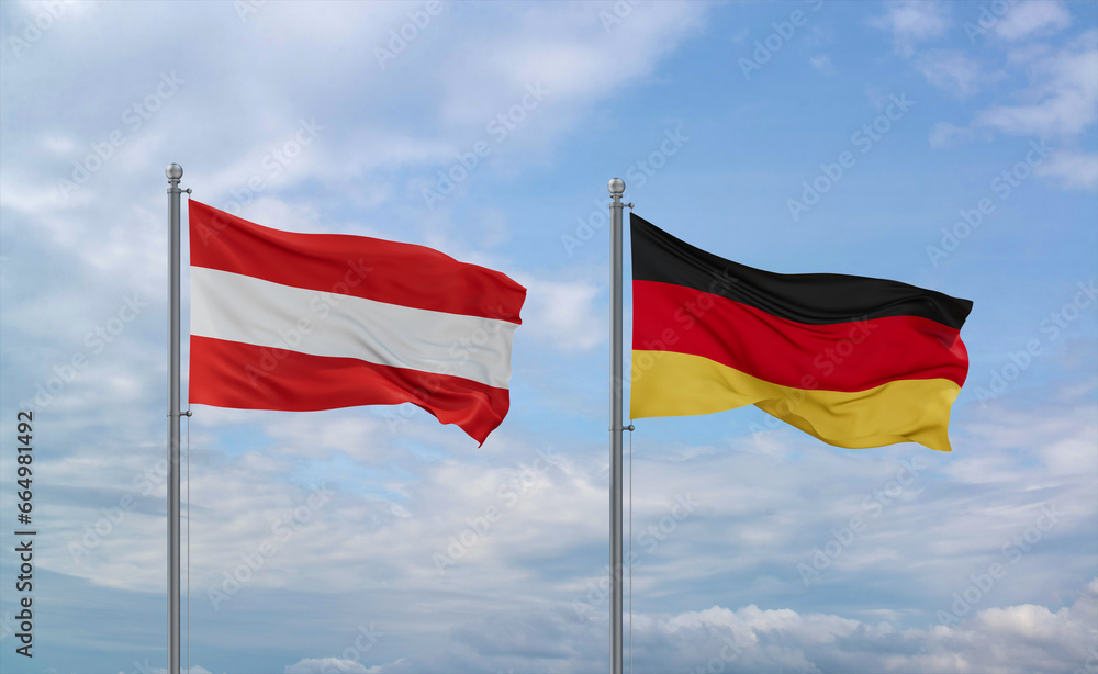 Germany and Austria flags, country relationship concept Germany and Austria flags, country relationship concept