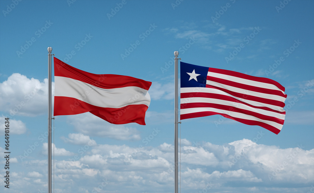 Liberia and Austria flags, country relationship concept