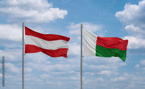 Madagascar and Austria flags, country relationship concept