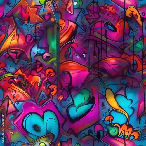Seamless Pattern. Colorful And Vibrant Graffiti Pattern. For Textile, Fabric, And Design. Abstract Background.