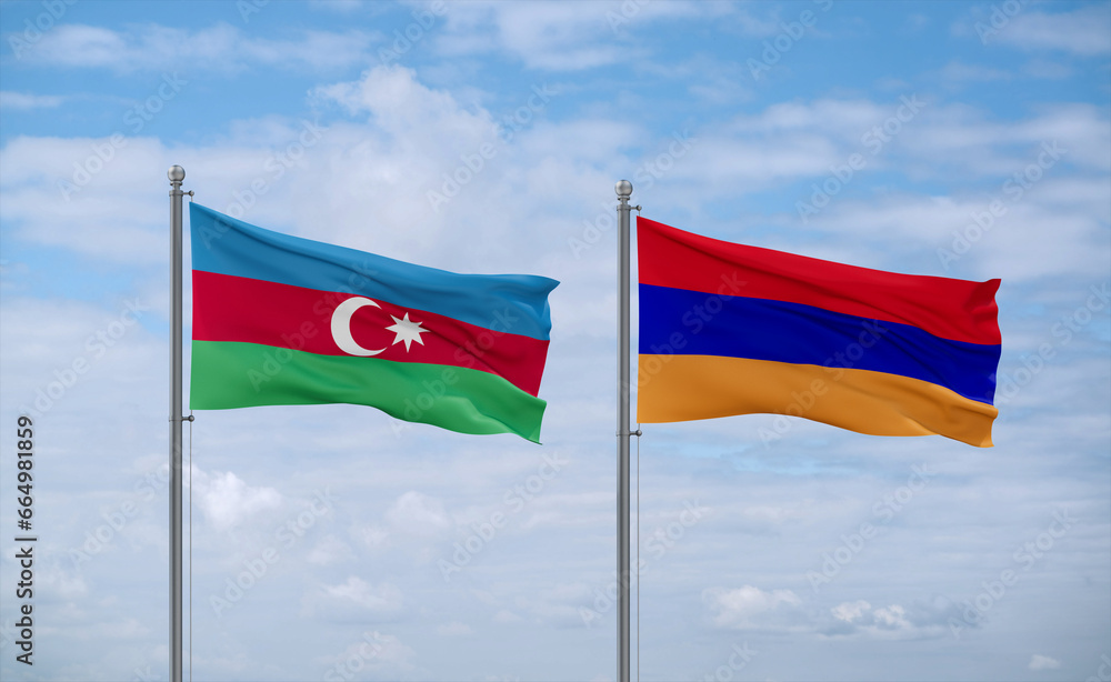 Armenia and Azerbaijan flags, country relationship concept Armenia and Azerbaijan flags, country relationship concept