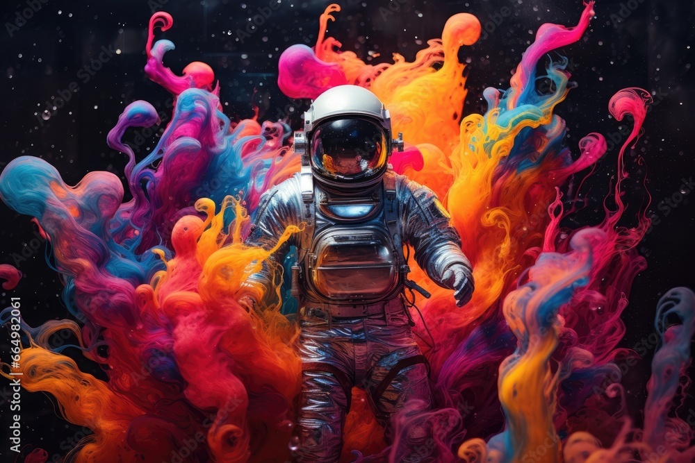 Fototapeta premium An astronaut in space with colorful background. Beautiful art concept.