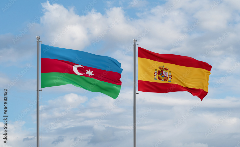 Spain and Azerbaijan flags, country relationship concept Spain and Azerbaijan flags, country relationship concept