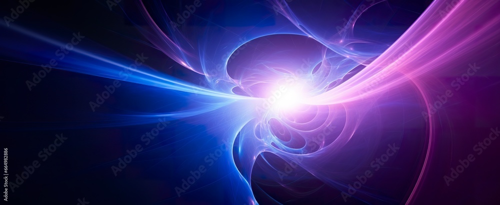 Neon colored glowing high energy singularity in space, 3D rendering.