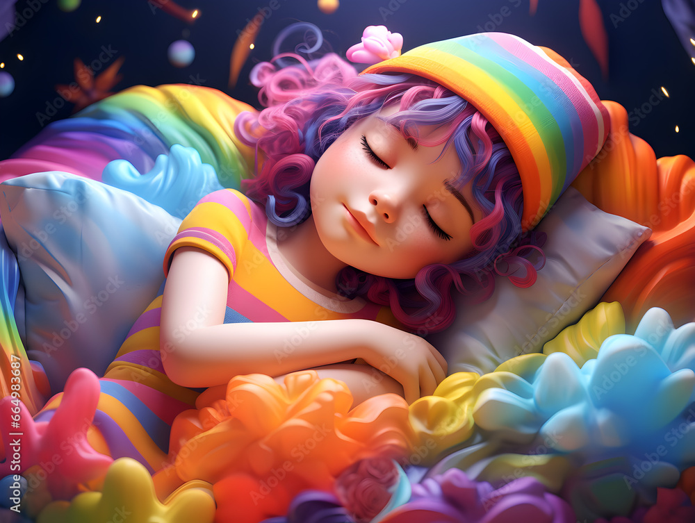 Fototapeta premium Colorful cute girl 3d sleeping 