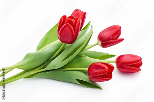 Red tulips isolated on white background.