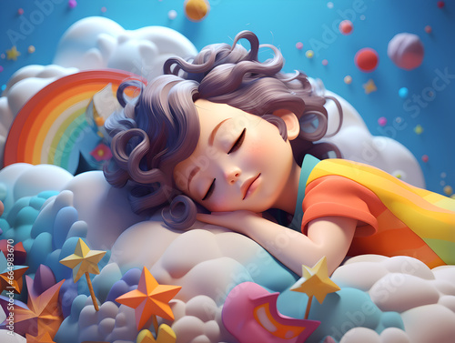 Colorful cute girl 3d sleeping 