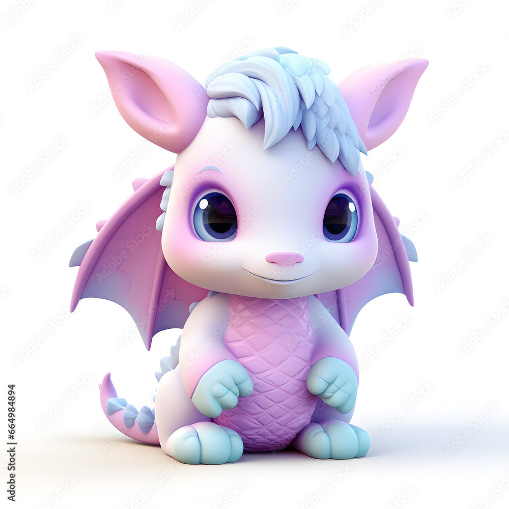 Cute dragon pastel 3d isolated on white Cute dragon pastel 3d isolated on white