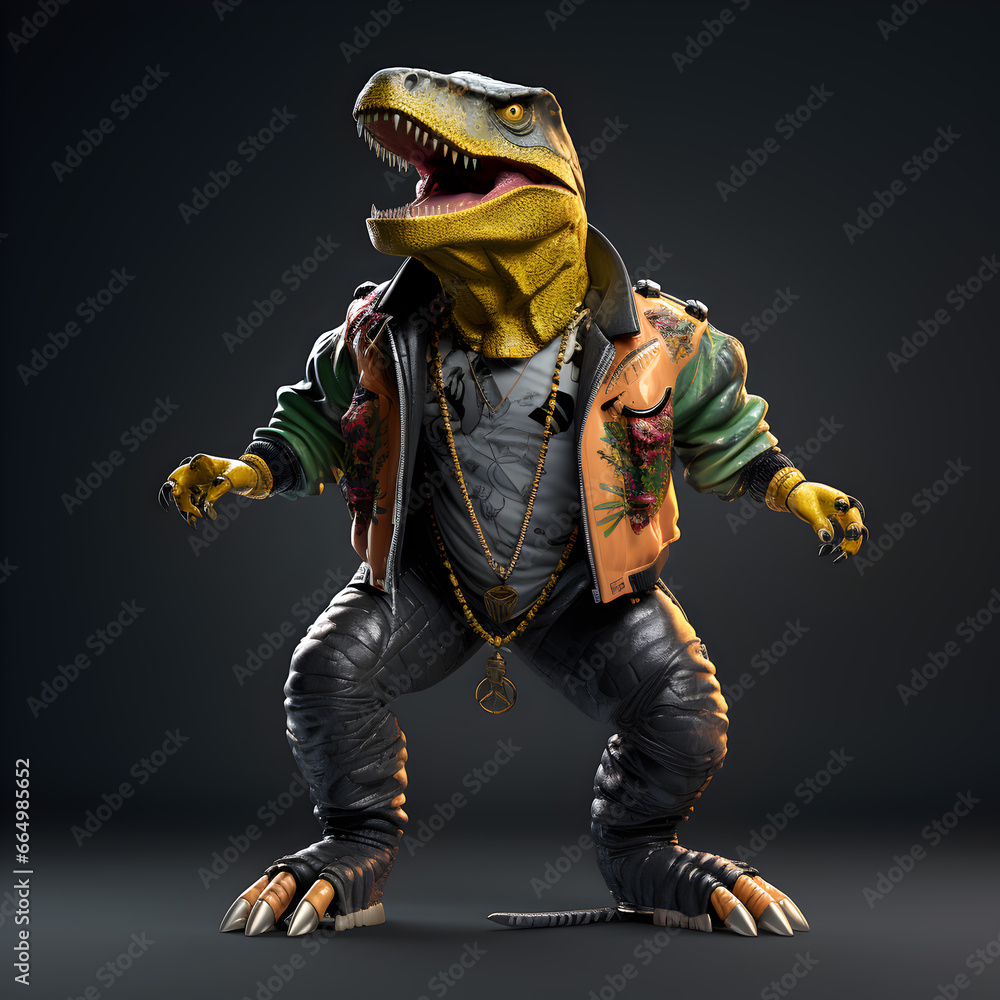T-Rex wearing hip-hop fashion isolated