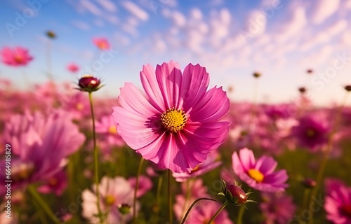A cosmos flower face to sunrise in field. © MdMohammod