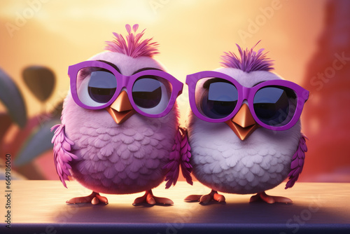 Cute little cartoon birds with shades