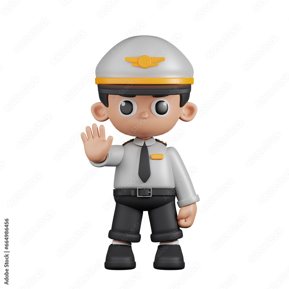 3d Character Pilot Doing The Stop Sign Pose. 3d render isolated on transparent backdrop. 3d Character Pilot Doing The Stop Sign Pose. 3d render isolated on transparent backdrop.