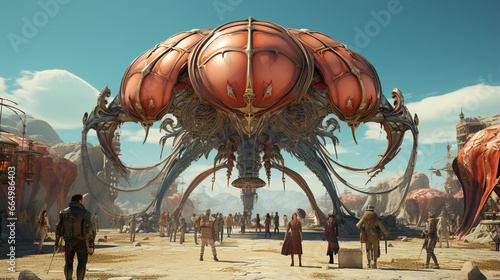 unusual animal balloon festival steampunk desert with generative ai photo
