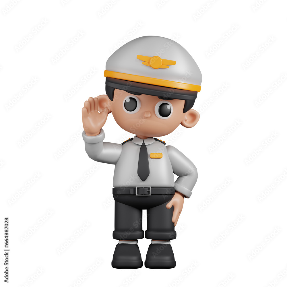 3d Character Pilot Greeting Pose. 3d render isolated on transparent backdrop. 3d Character Pilot Greeting Pose. 3d render isolated on transparent backdrop.