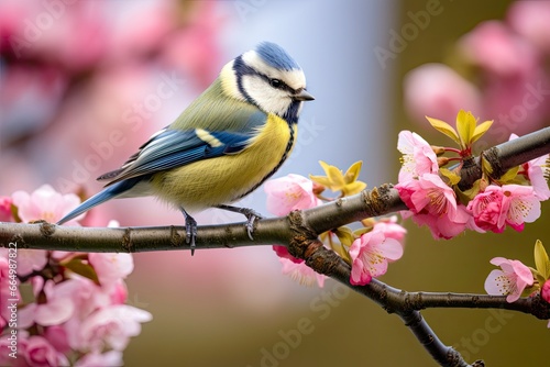 A Bluetit bird resting on the branch of a tree.