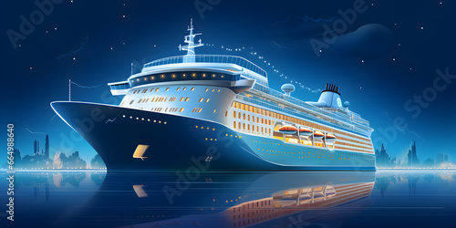 Cruise ship at night illustration background © AhmadSoleh