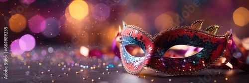 Elegant carnival mask illuminated by shimmering bokeh lights