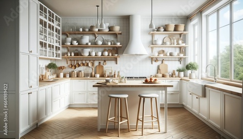 Simplistic Scandinavian Kitchen with White Cabinets and Wooden Countertops