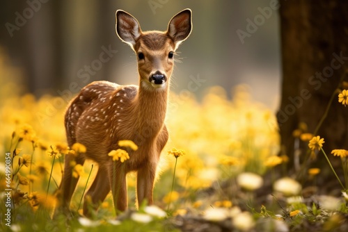 Female roe deer with beautiful flower. © MdMohammod