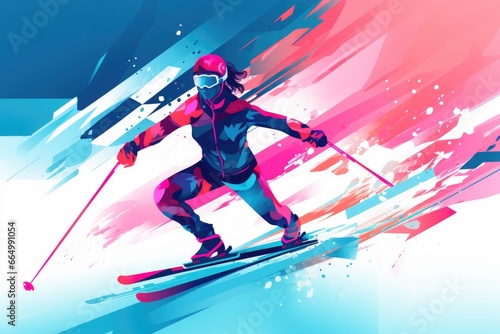 Cross-country skier sports concept poster © Olezhan
