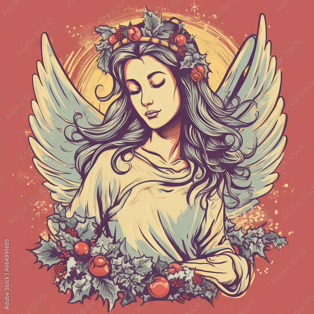 Retro style Christmas angel Hand drawn vector illustration in vintage Retro style Christmas angel Hand drawn vector illustration in vintage