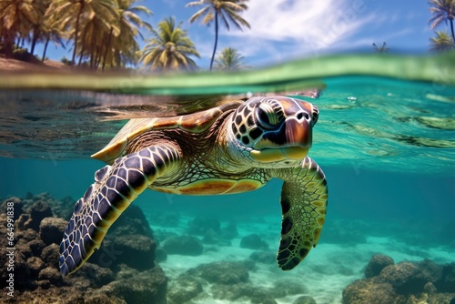 Green turtle at the seawater.