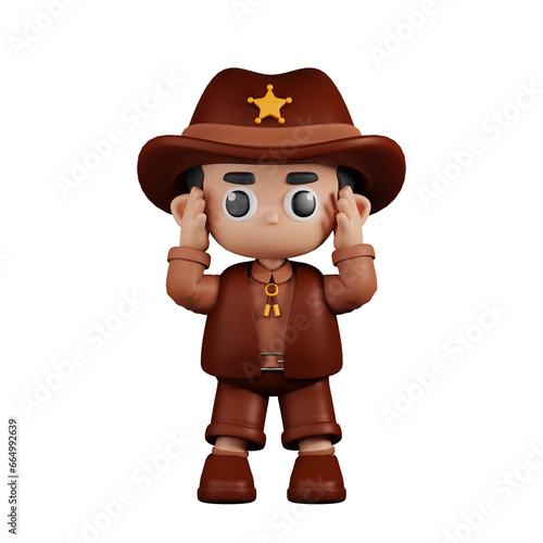 3d Character Sheriff Dizzy Pose. 3d render isolated on transparent backdrop.