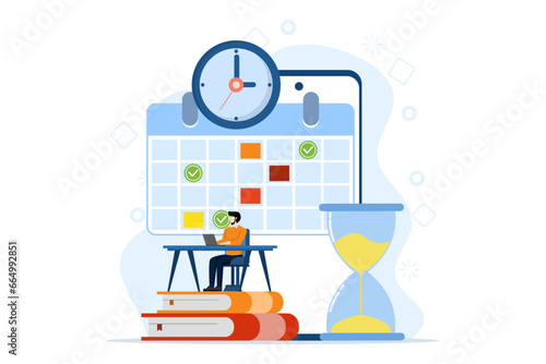 Time management concepts regarding schedules, deadlines, planners, planning and organizing, time discipline, time management in business. effective time planning. flat vector illustration.