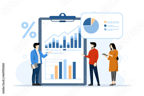 Concept of finance, sales strategy, teamwork, company budget, income growth, investment business, increasing company results. flat vector banner for website landing page. flat vector illustration.