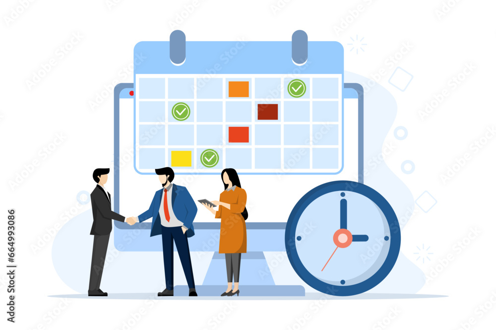 Time management concepts regarding schedules, deadlines, planners, planning and organizing, time discipline, time management in business. effective time planning. flat vector illustration.