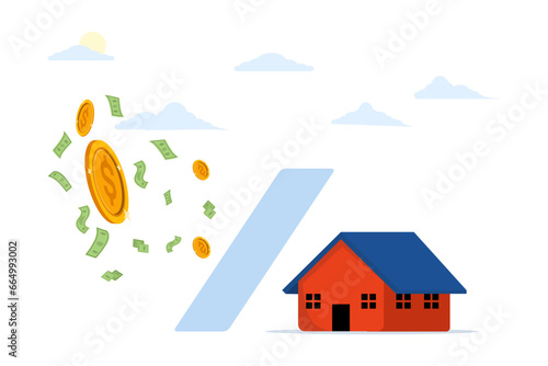 Real Estate Price Concept. property values increase. investment in property and buildings. prices increase every year. Coins to grow your business. Investment, trading house. flat vector illustration.