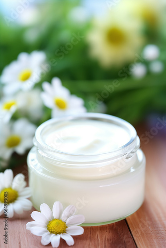 Cosmetic moisturizing cream with flowers.