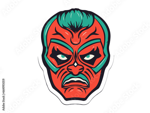 Doodle Mexican wrestler, cartoon sticker, sketch, vector, Illustration, minimalistic