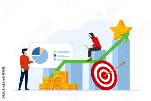 Concept of finance, sales strategy, teamwork, company budget, income growth, investment business, increasing company results. flat vector banner for website landing page. flat vector illustration.