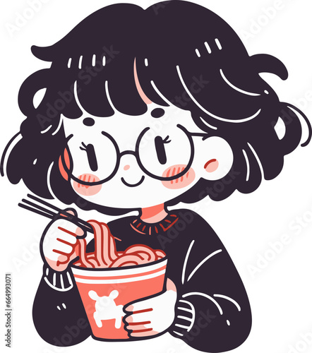 Girl eat instant noodle
