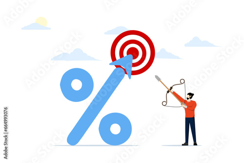 Financial growth profit concept. The goal is to increase profits. reduce costs, increase turnover, increase productivity, and increase efficiency. Businessman aiming arrow at profit percentage target.