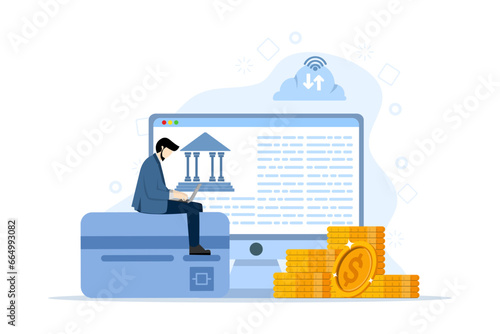 Concept of open banking platform, corporate accounting, electronic invoice with tiny people. Collection of abstract vector illustrations of IT accounting systems. Business finance software.