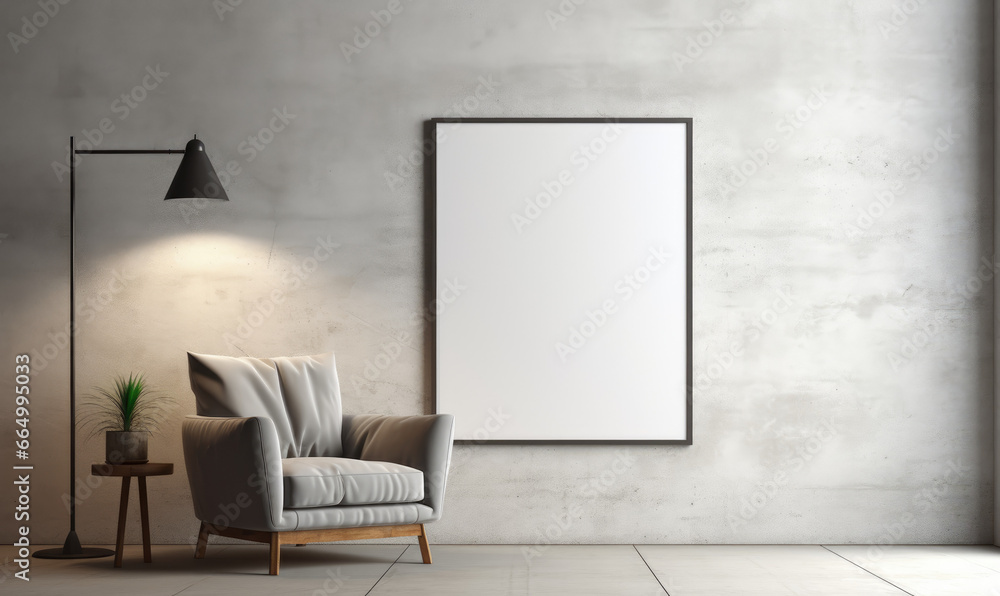 Floor lamp and posters over concrete wall 3d rendering. Floor lamp and posters over concrete wall 3d rendering.